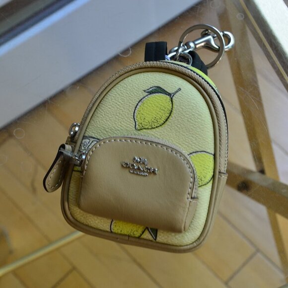 Coach CAP03 Mini Court Backpack Bag Charm With Lemon Print - Picture 1 of 9